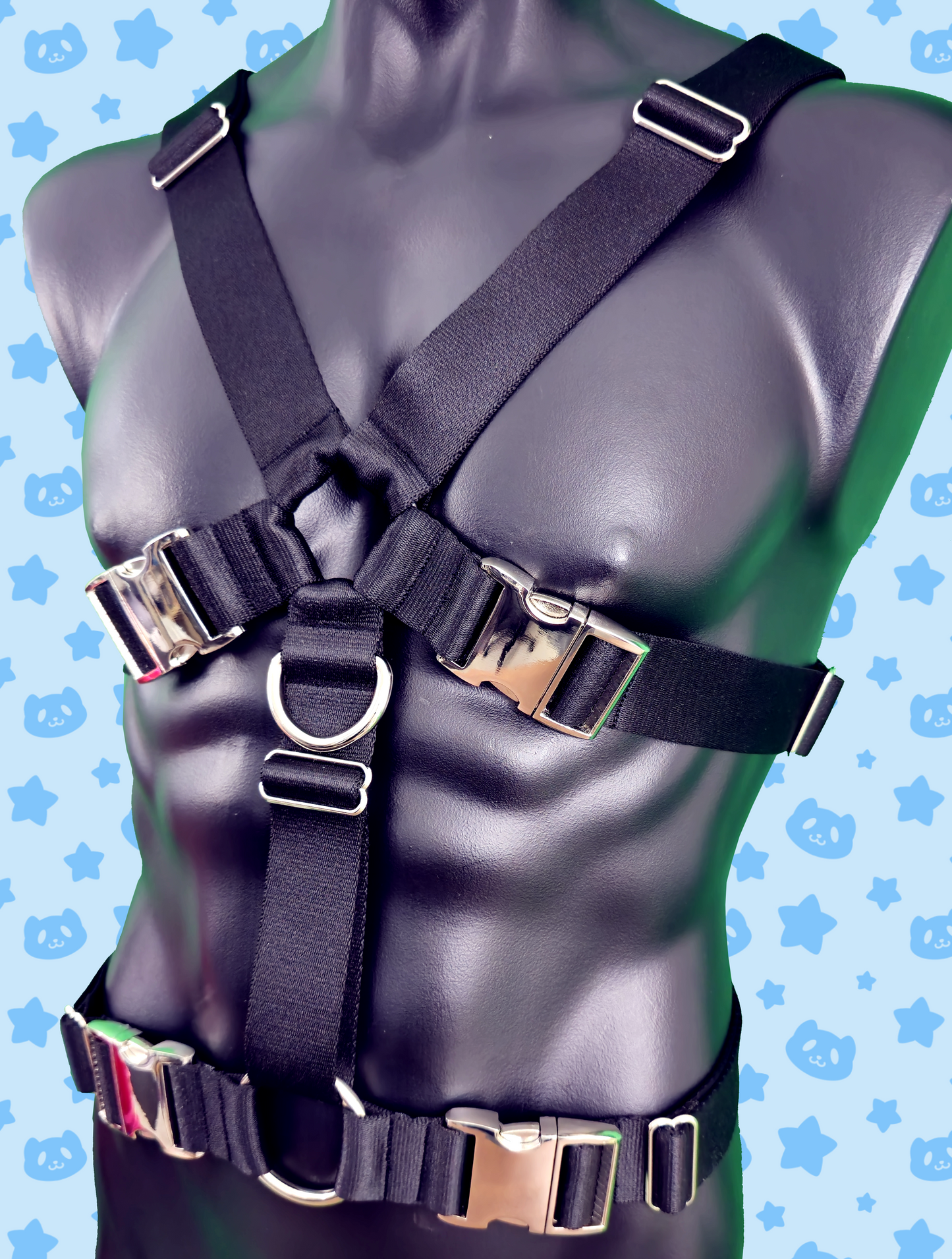 Chest Harness - Black with Silver Metal Hardware