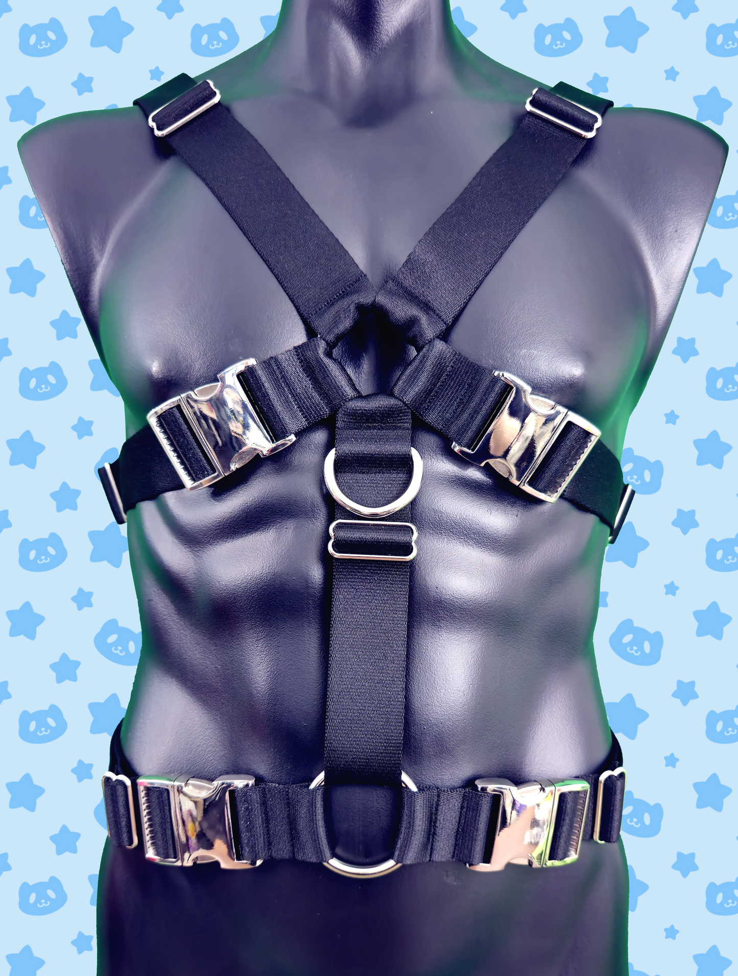 Chest Harness - Black with Silver Metal Hardware