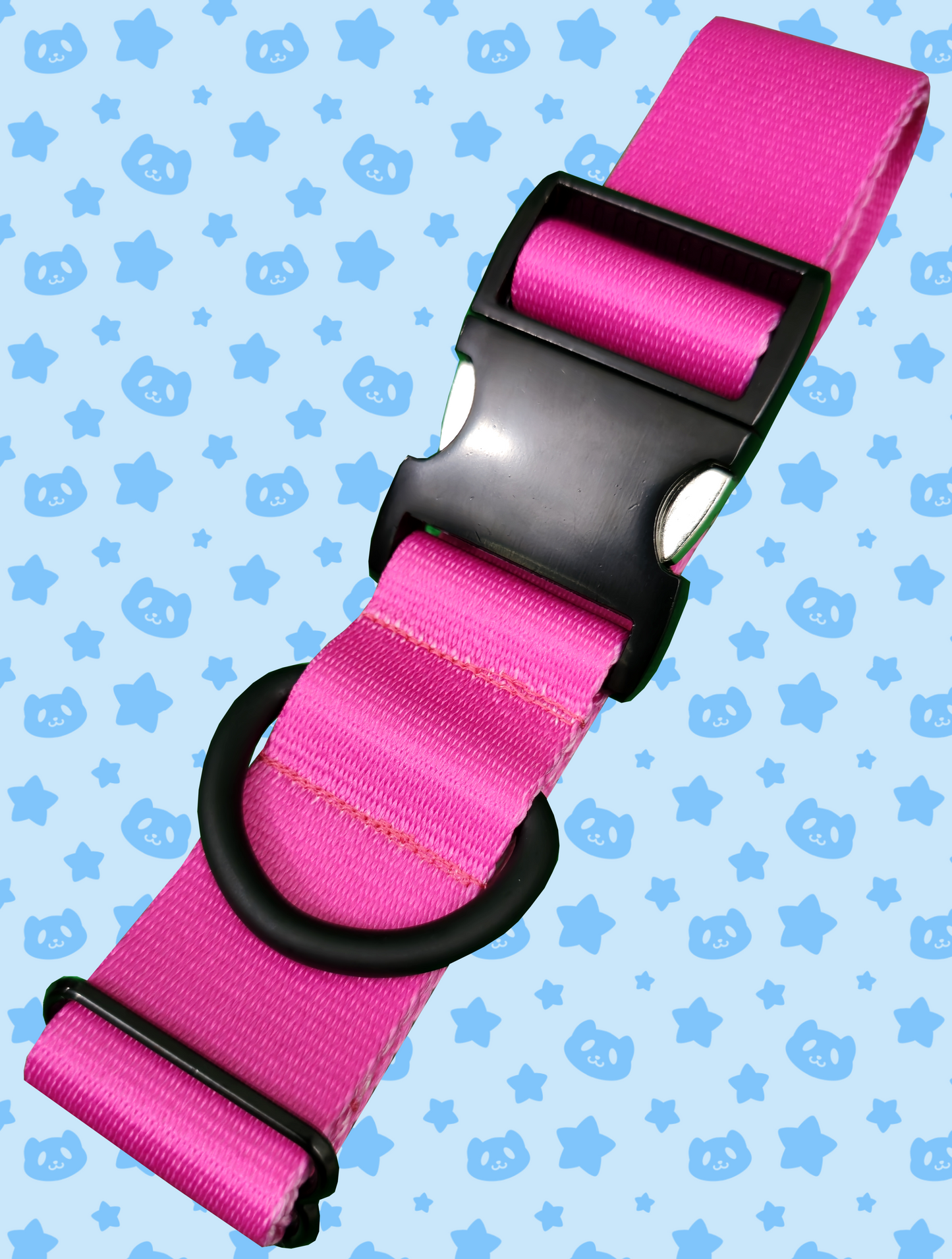 Collar - Hot Pink with Black Metal Hardware