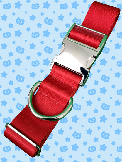 Collar - Red with Silver Metal Hardware