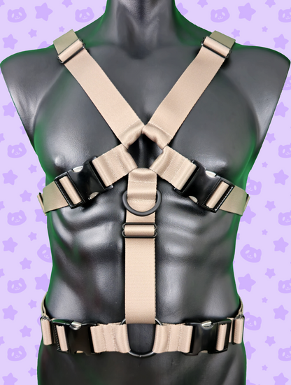 Chest Harness - Tan with Black Metal Hardware