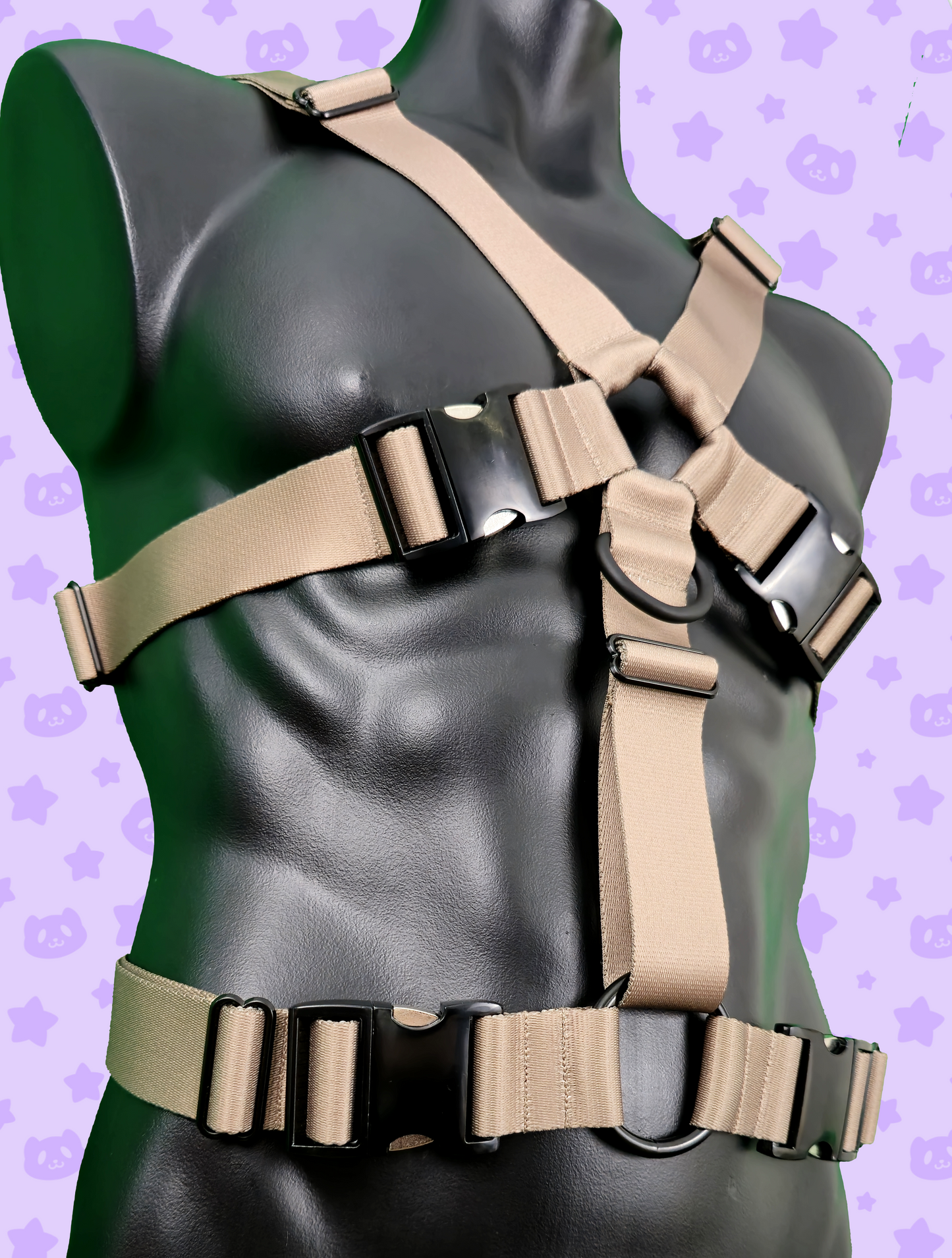 Chest Harness - Tan with Black Metal Hardware