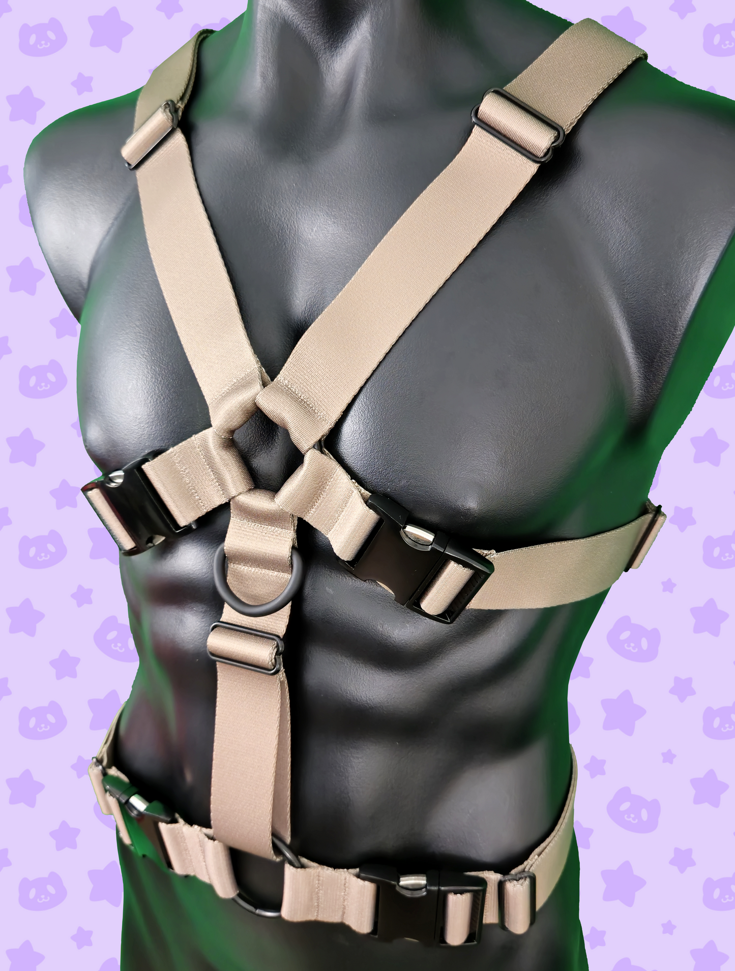 Chest Harness - Tan with Black Metal Hardware