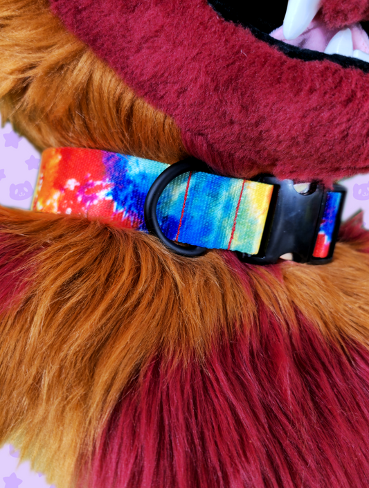 Collar - Rainbow Tie-dye with Black Metal Hardware