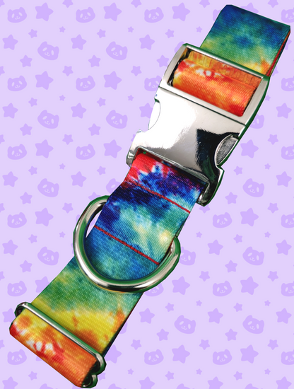 Collar - Rainbow Tie-dye with Silver Metal Hardware