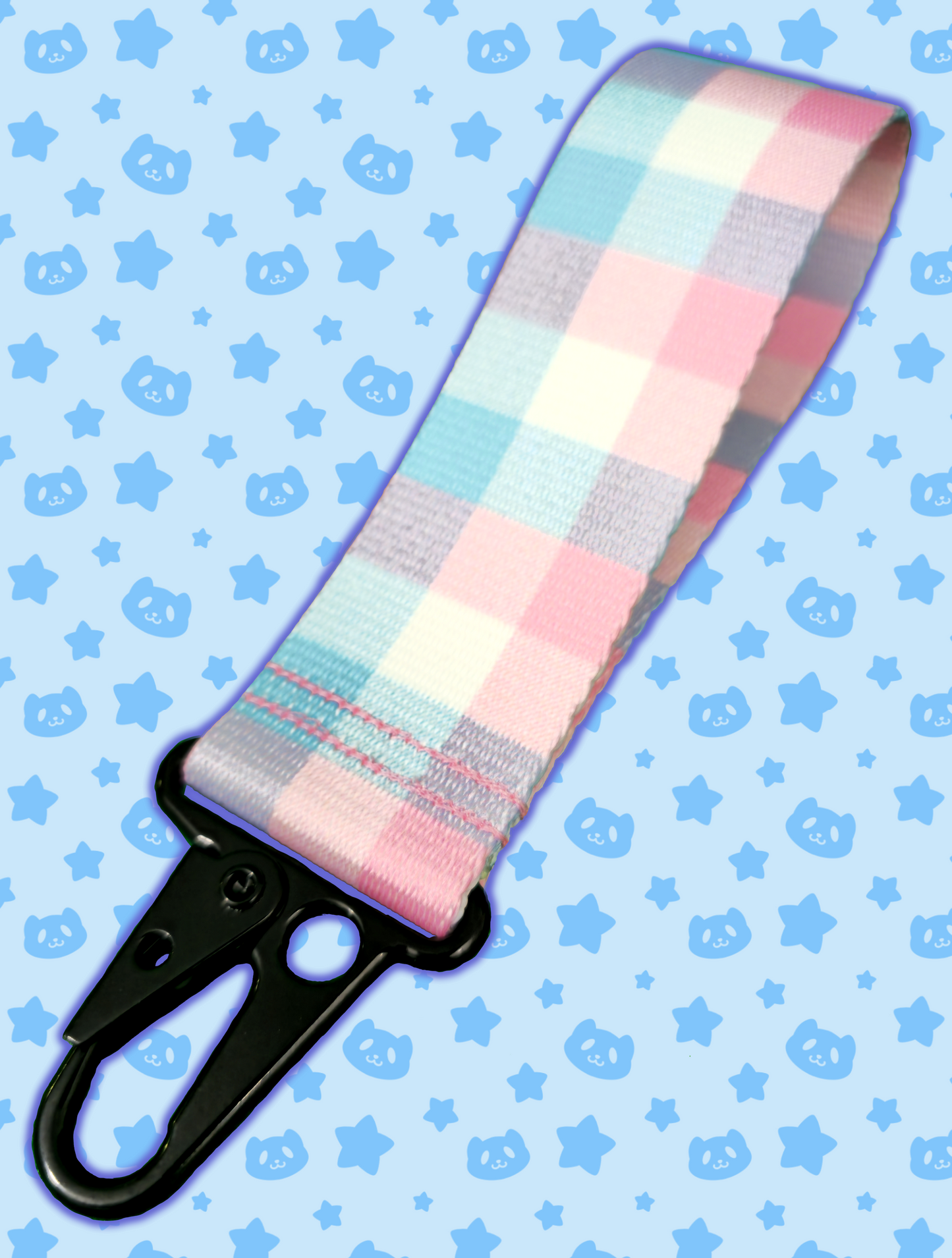 Heavy Duty Keychain - Pink + Blue Plaid